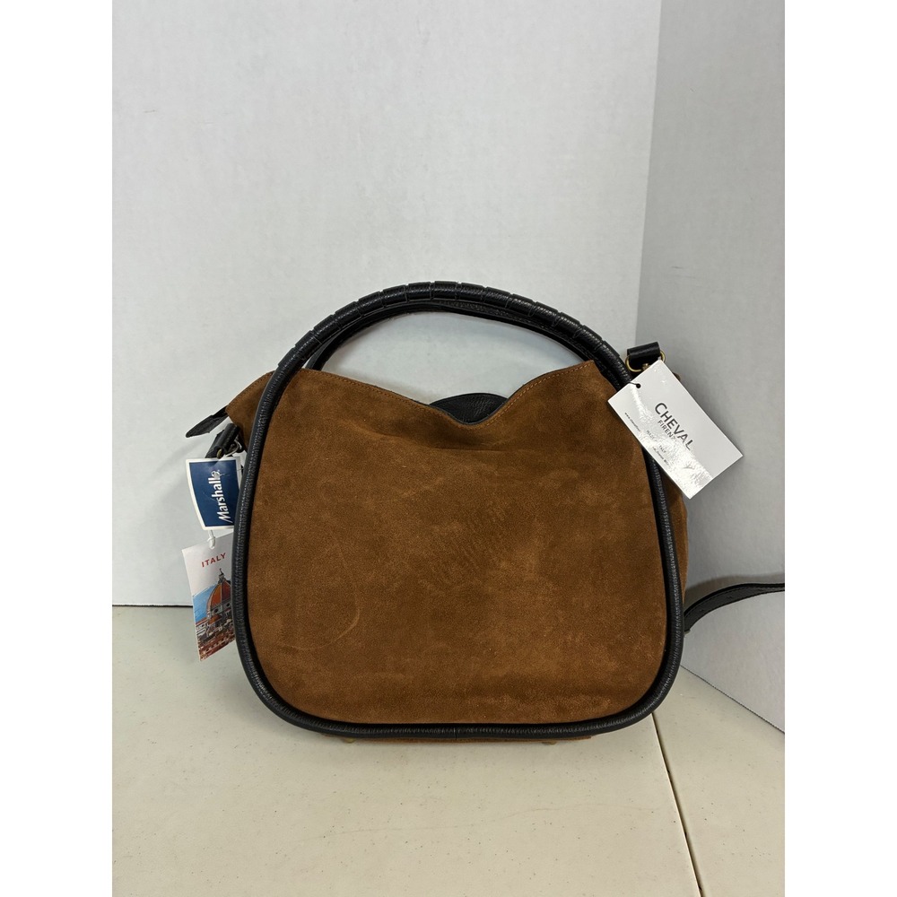 Cheval Firenze Italian Leather Suede Handbag Brown Black Satchel Crossbody NEW